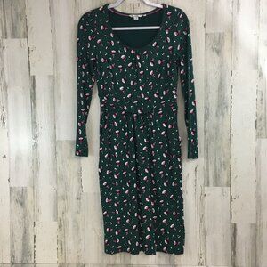Boden Sz 6 L Green Mabel Long Sleeve Ruched Waist Jersey Dress